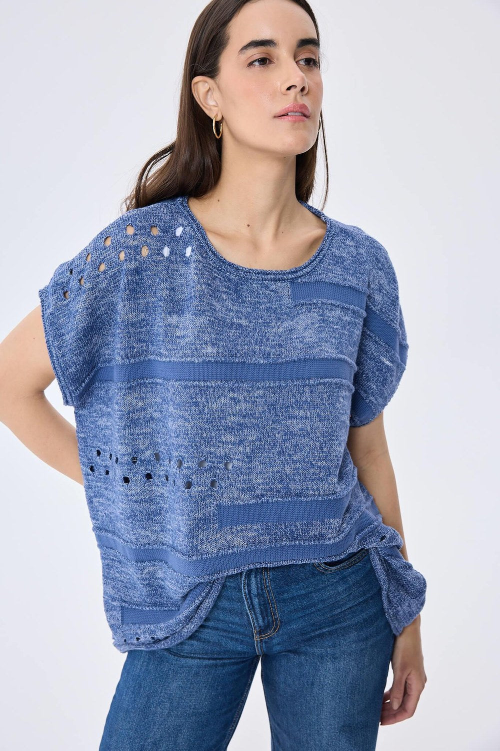Sarah, Ajurlu, Kadın Yazlık Triko Bluz - Denim Mix - 3