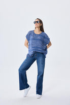 Sarah, Ajurlu, Kadın Yazlık Triko Bluz - Denim Mix - 7
