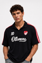 Erkek Şerit Detaylı Retro Forma T-Shirt - Siyah - 0