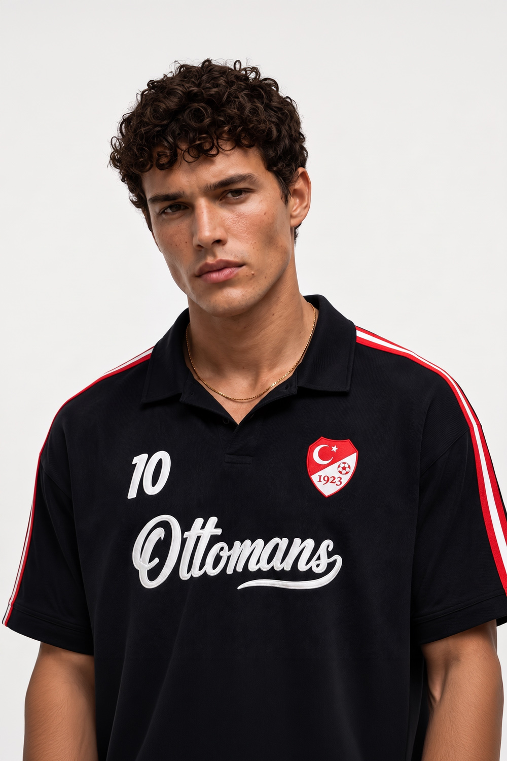 Erkek Şerit Detaylı Retro Forma T-Shirt - Siyah - 1