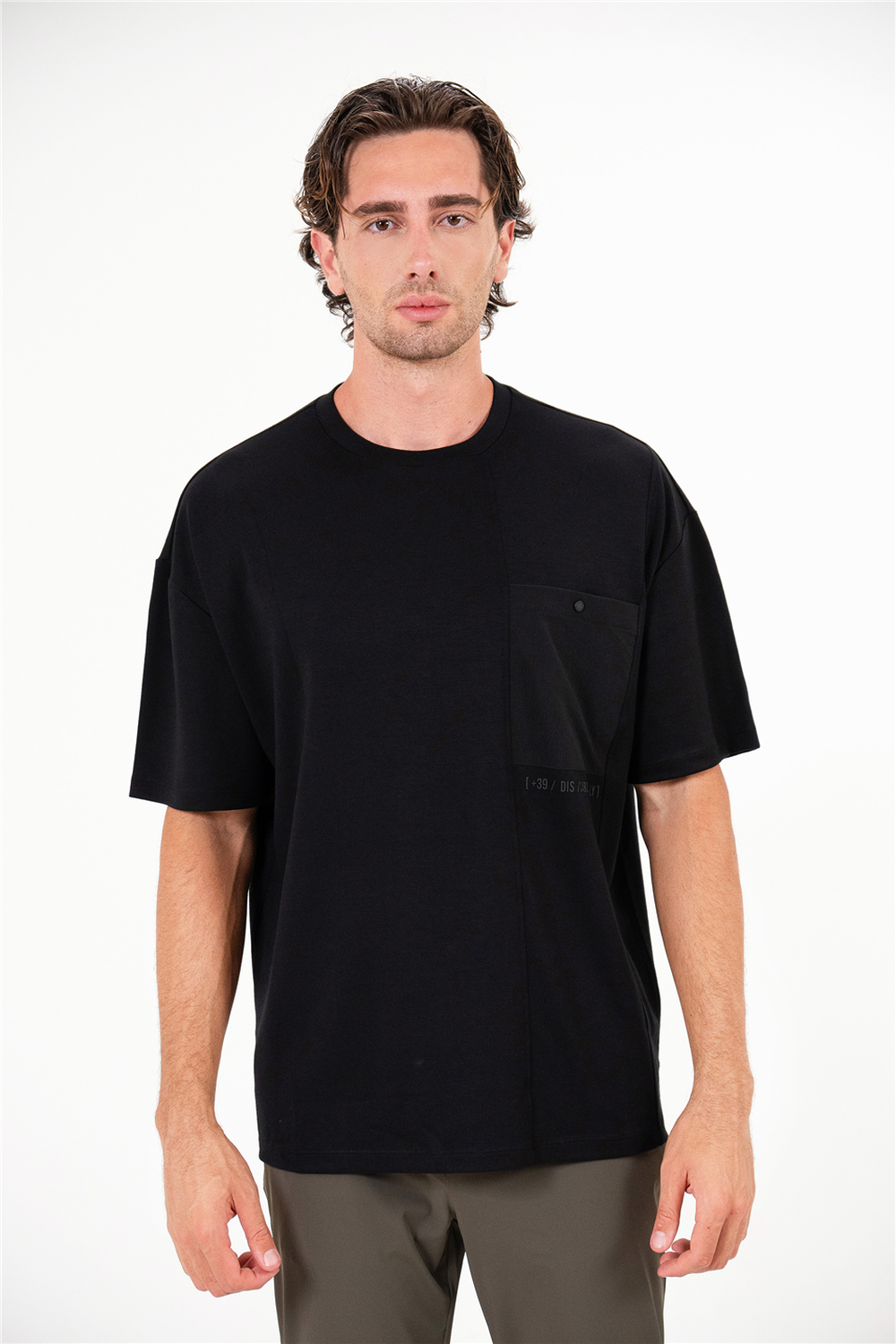 Bisiklet Yaka Garni Cepli Cep Altı Baskılı Erkek T-Shirt - 1