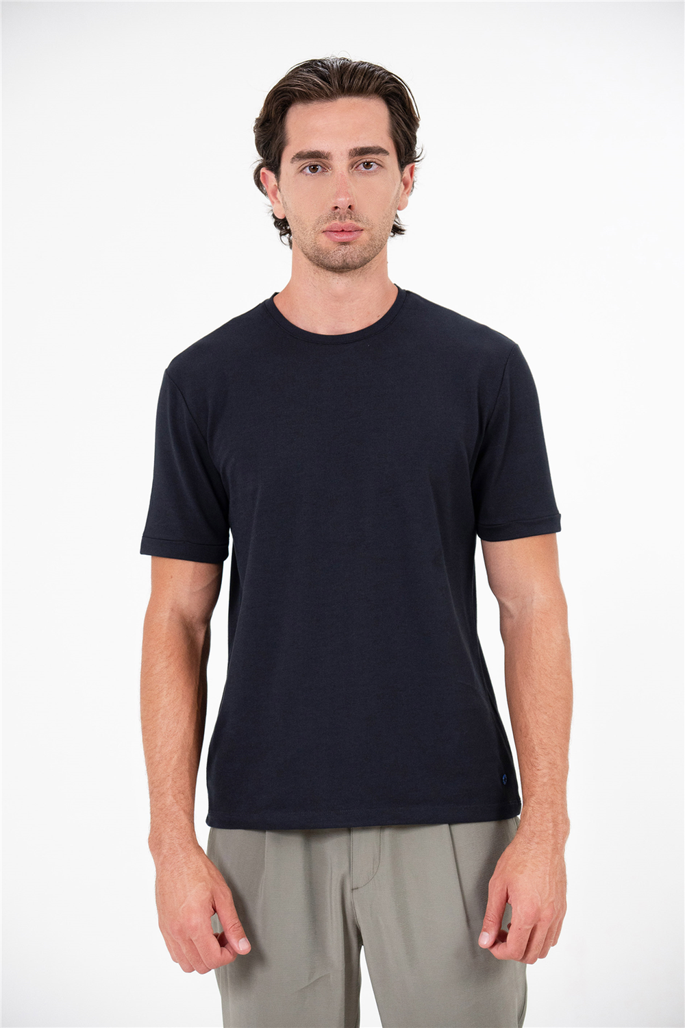 Bisiklet Yaka Kol Ucu Duble Erkek T-Shirt - 1