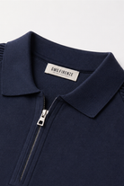 Polo Yaka Fermuarlı Basic Erkek Kazak-Lacivert - 2