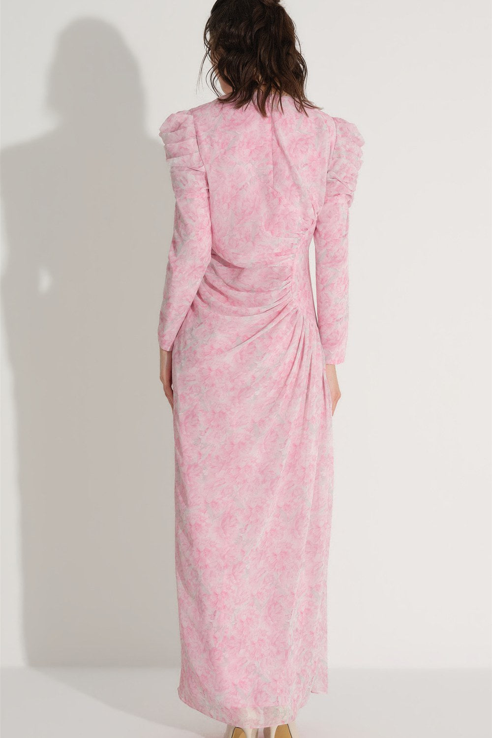 Yan Büzgü Detaylı Elbise - Pembe - 4