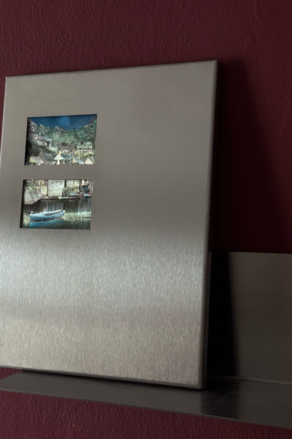Fırçalanmış Çelik Dikdörtgen Fotoğraf Paneli, Çift Dikdörtgen Açıklıklı - 23x30 Cm - 1