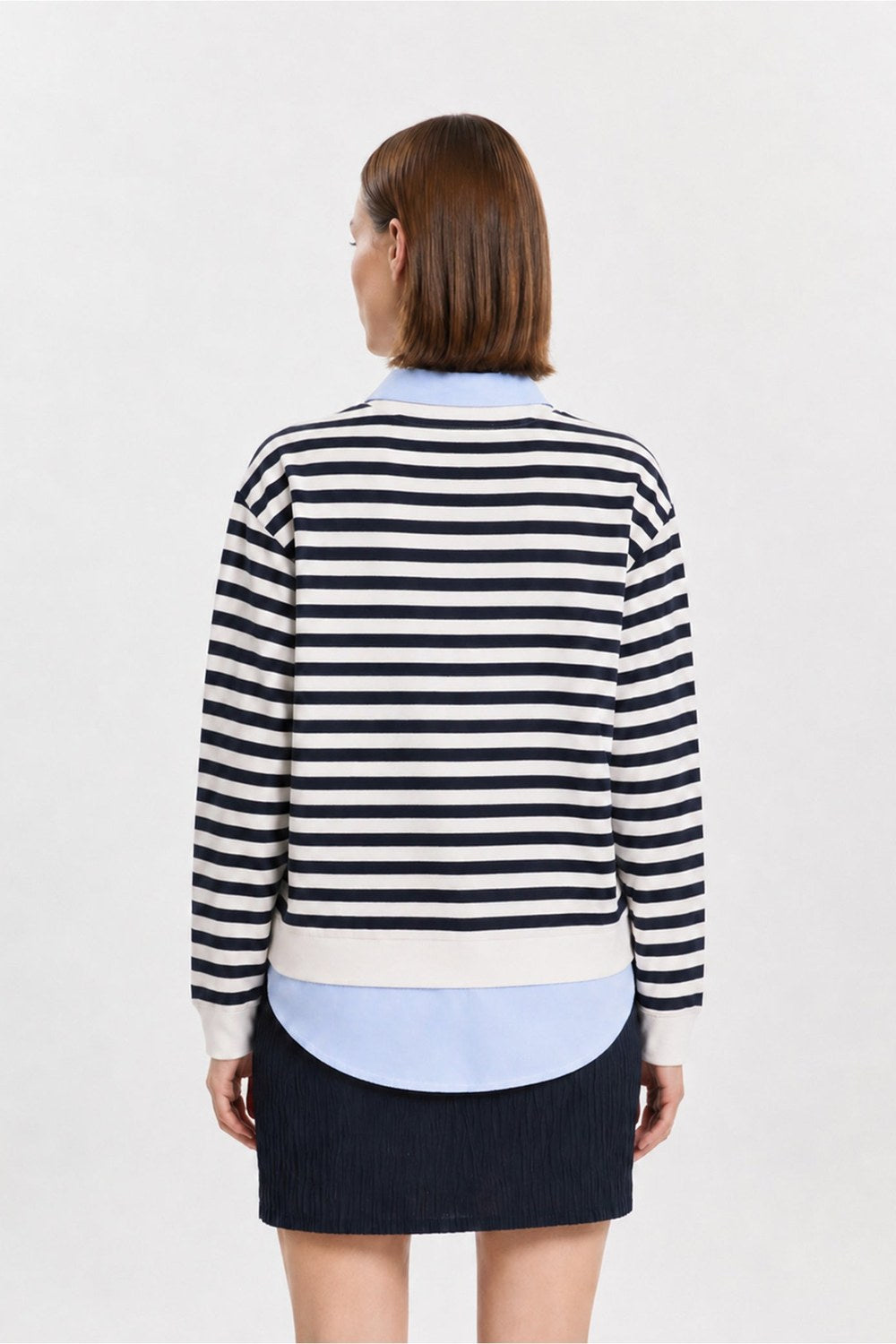 Gömlek Katmanlı Sweatshirt, Lacivert Çizgili - 2