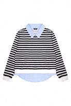 Gömlek Katmanlı Sweatshirt, Lacivert Çizgili - 3