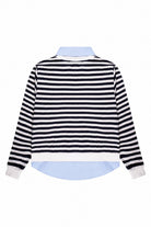 Gömlek Katmanlı Sweatshirt, Lacivert Çizgili - 4