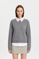 Gömlek Katmanlı Sweatshirt, Gri - 1