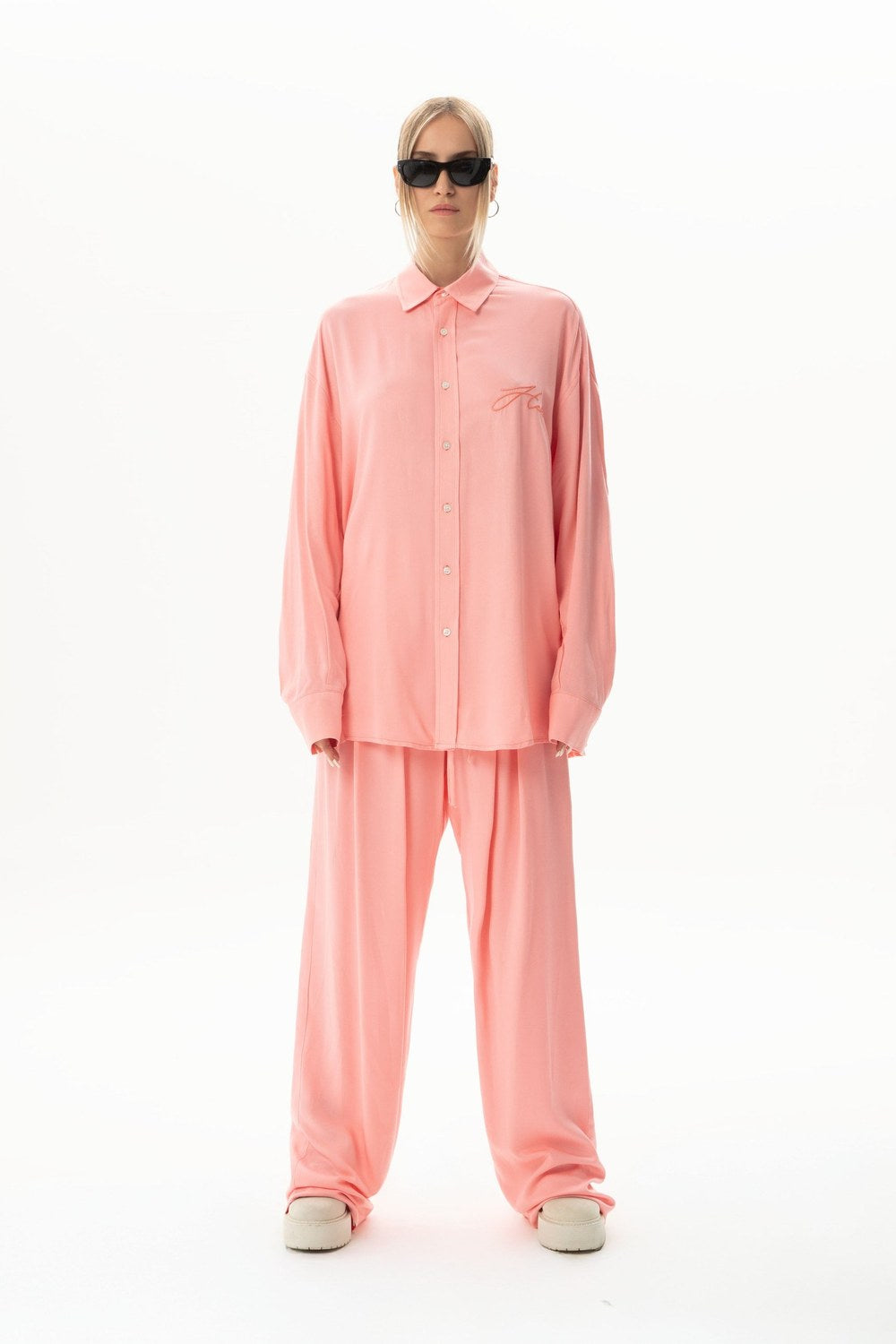 Morcote Oversize Toz Pembe Gömlek - 1