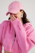 Mixed Kapüşonlu Fermuarlı Crop Sweatshirt, Pembe - 0
