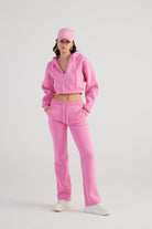 Mixed Kapüşonlu Fermuarlı Crop Sweatshirt, Pembe - 3
