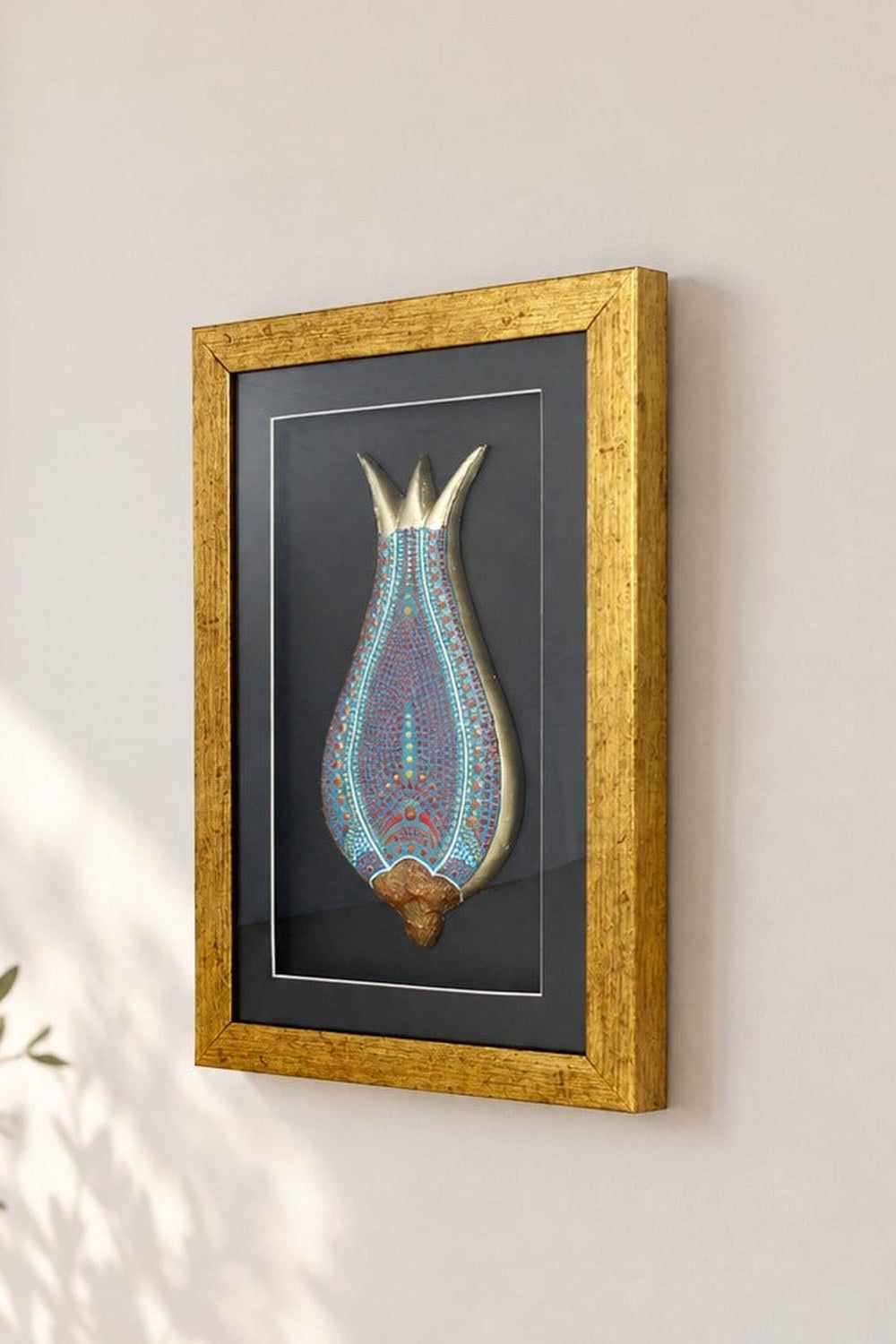 El Yapımı Lale Desenli Seramik Duvar Tablosu, Mavi - 38x26 Cm - 0