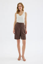Vera Tencel Bermuda Şort, Kahverengi - 5