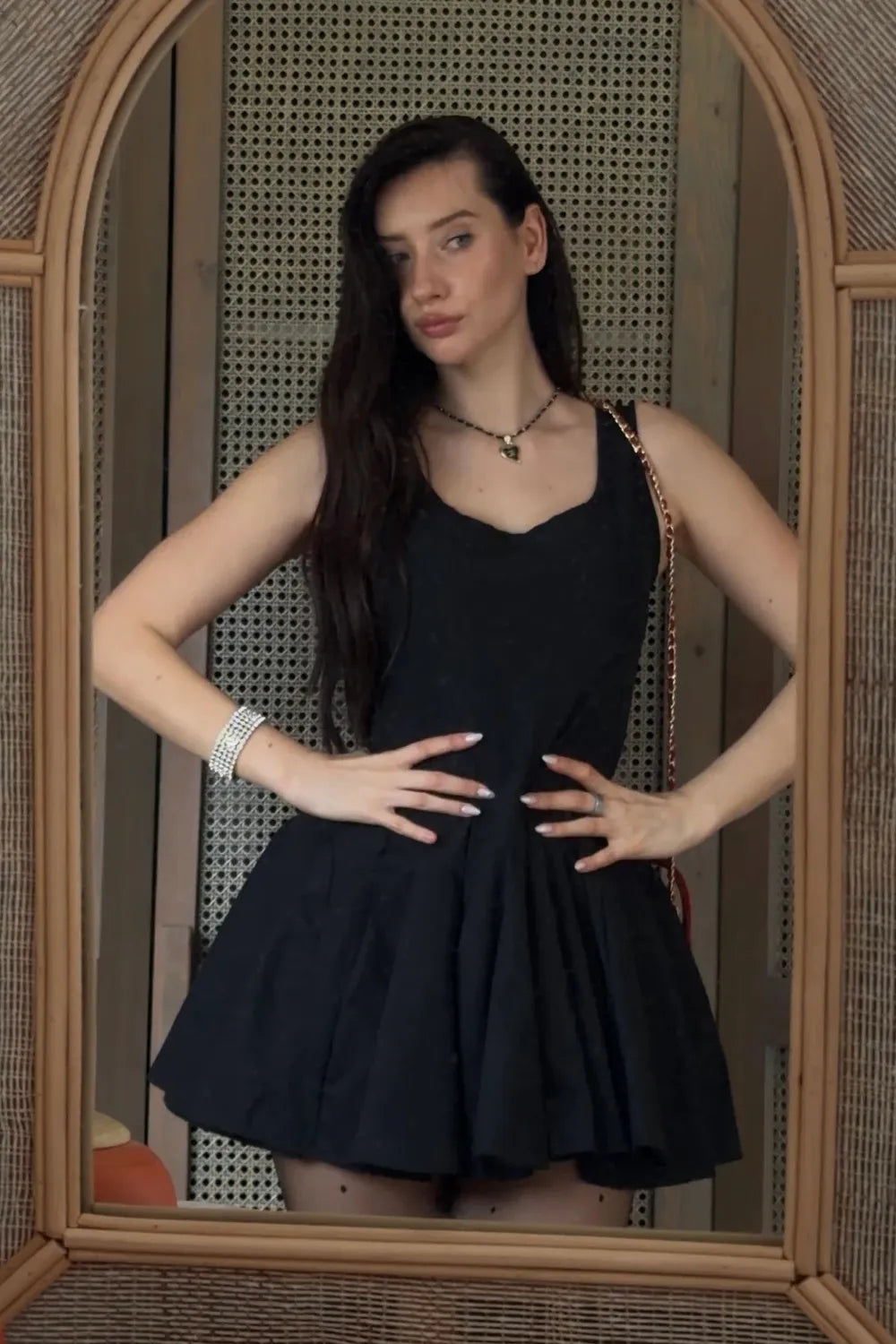 Black Muse Dokuma Balon Etekli Elbise, Siyah - 0