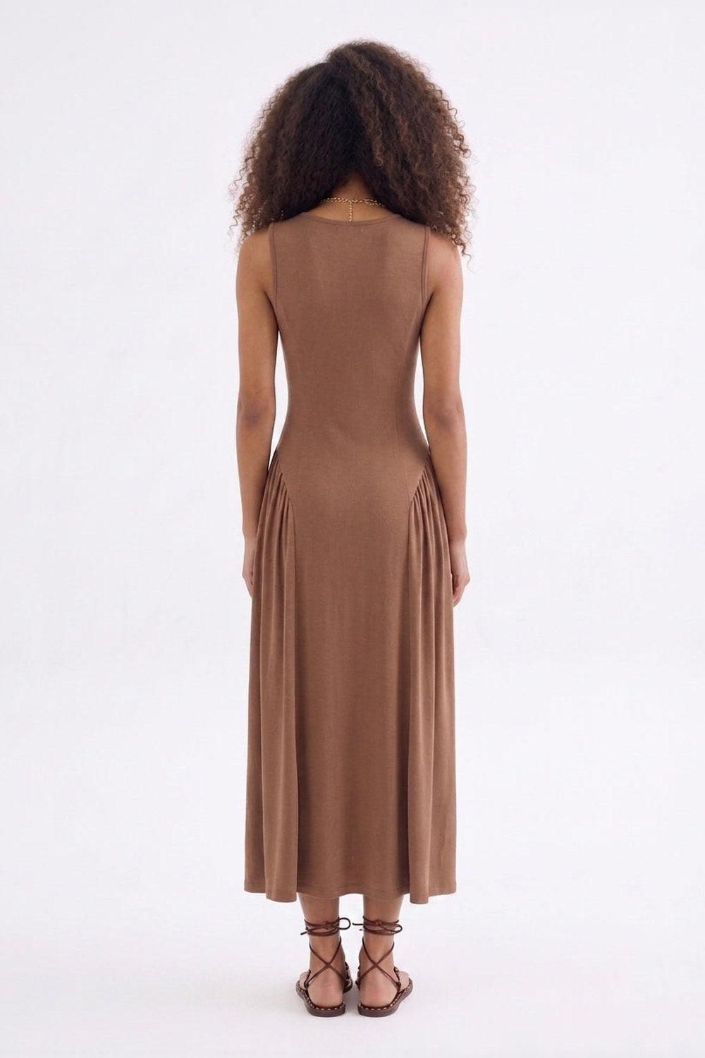 Elaris Bodycon Viskon Midi Elbise, Bej - 1