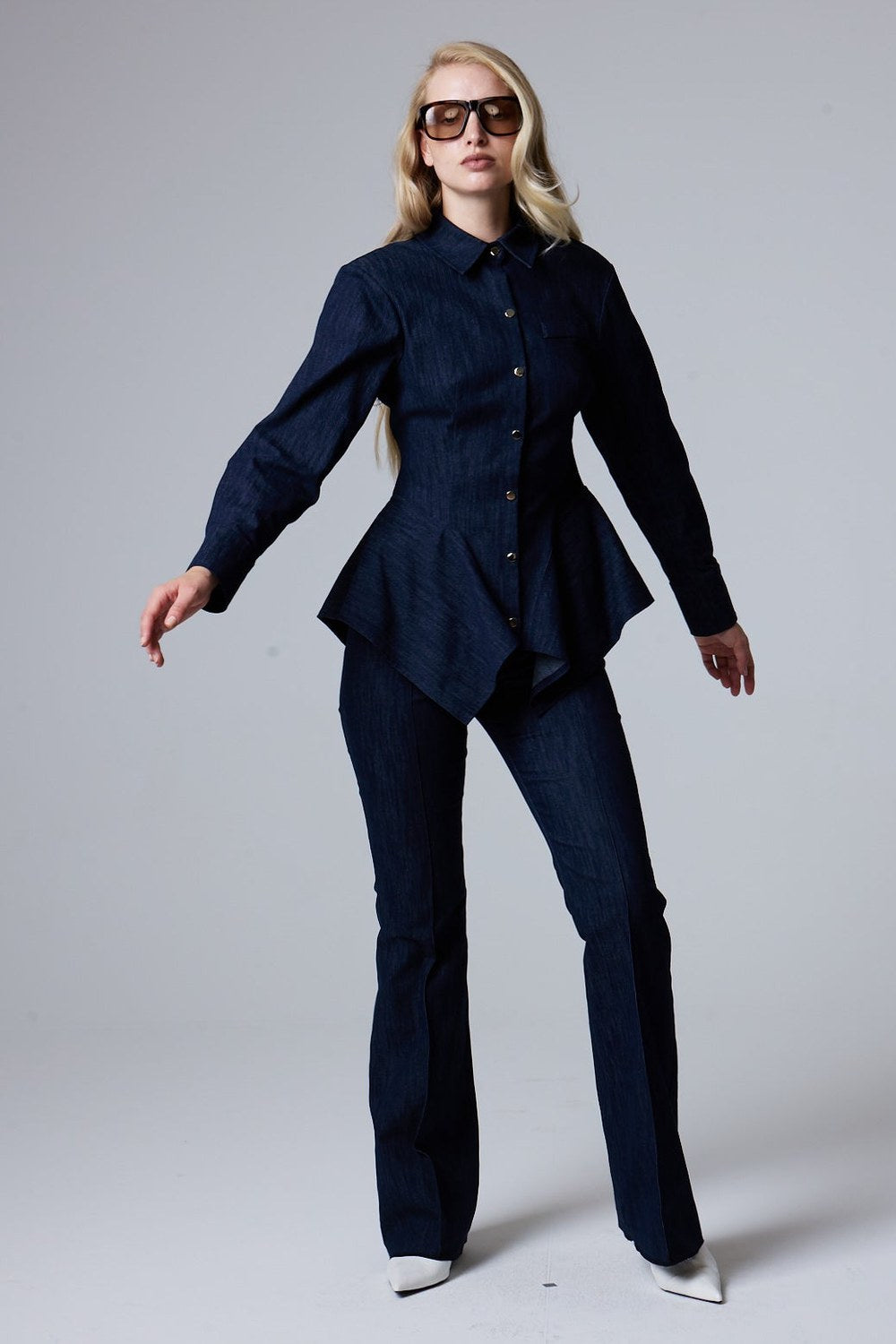 Denim Görünümlü İspanyol Paça Pantolon - 1