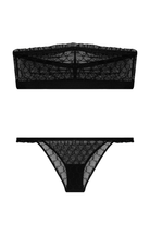 Aida İşlemeli Tül Bandeau Sütyen Ve Külot Seti, Siyah - 0