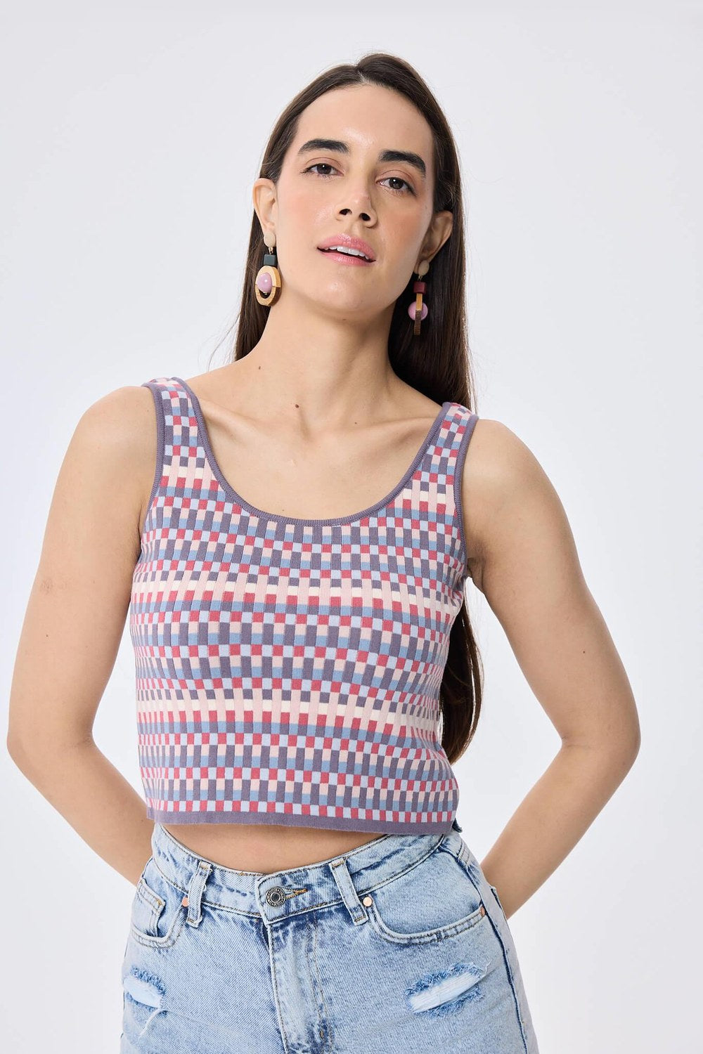 Innocence Jakarlı Kadın Triko Krop Üst Multi Lila - 2