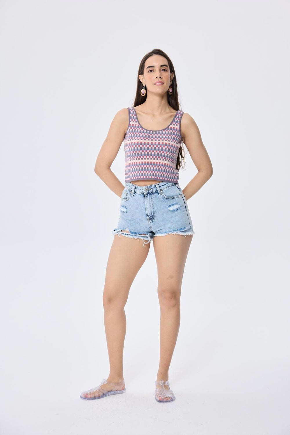 Innocence Jakarlı Kadın Triko Krop Üst Multi Lila - 6