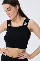 Martha Düz Örgü Geniş Askılı Kadın Rayon Triko Bralet Siyah - 1