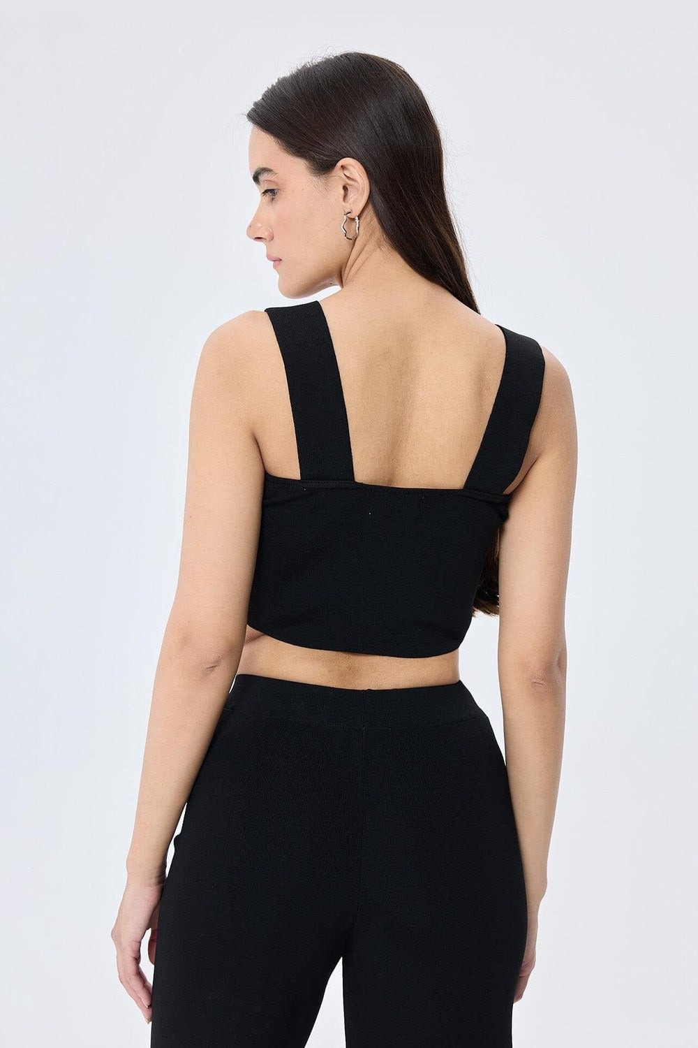 Martha Düz Örgü Geniş Askılı Kadın Rayon Triko Bralet Siyah - 3
