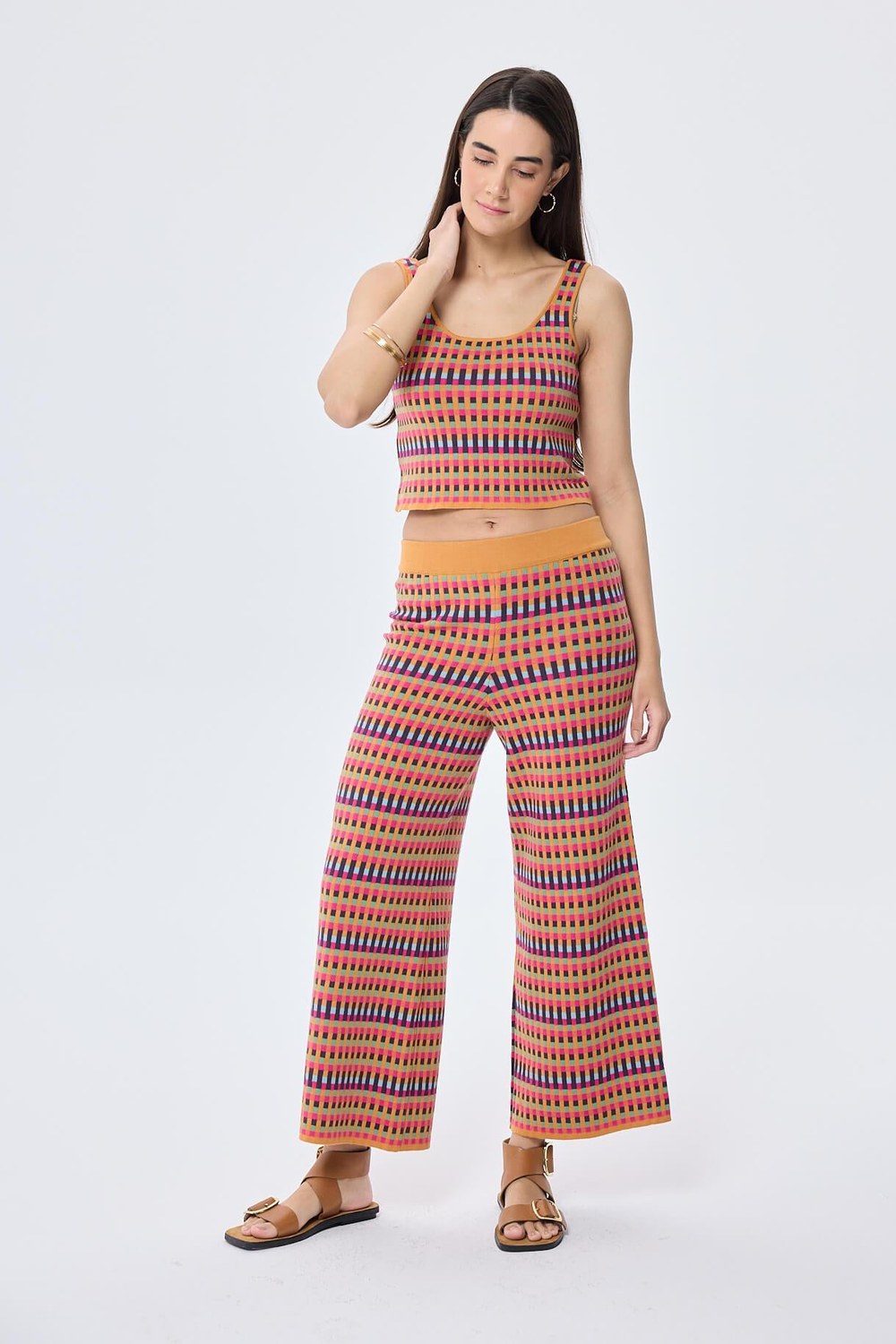 Illusion Jakarlı Organik Pamuk Kadın Mevsimlik Triko Pantolon Multi / Hardal - 4