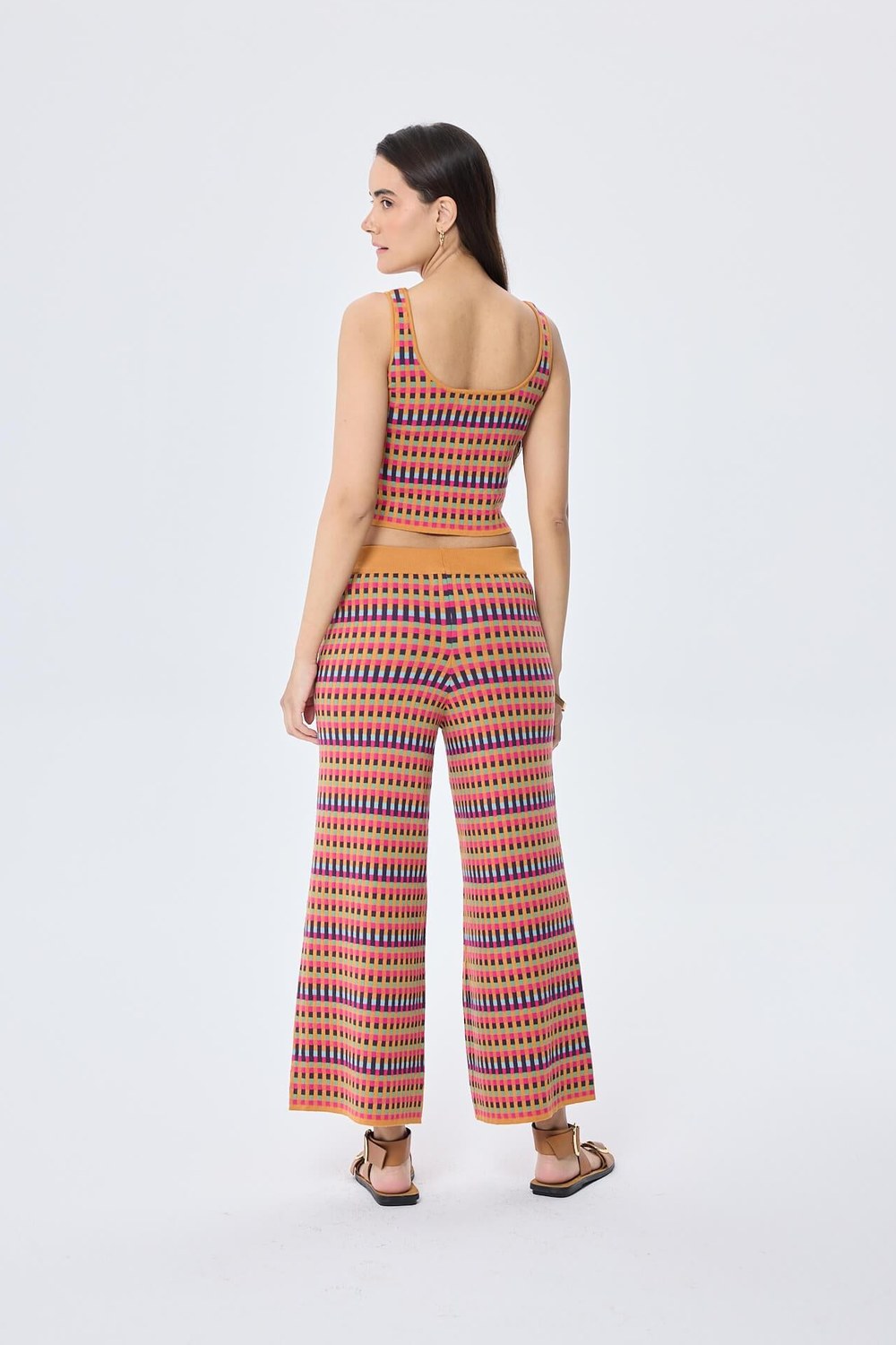 Illusion Jakarlı Organik Pamuk Kadın Mevsimlik Triko Pantolon Multi / Hardal - 6