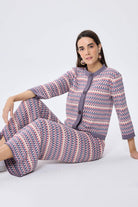 Illusion Jakarlı Organik Pamuk Kadın Mevsimlik Triko Pantolon Multi / Lila - 2