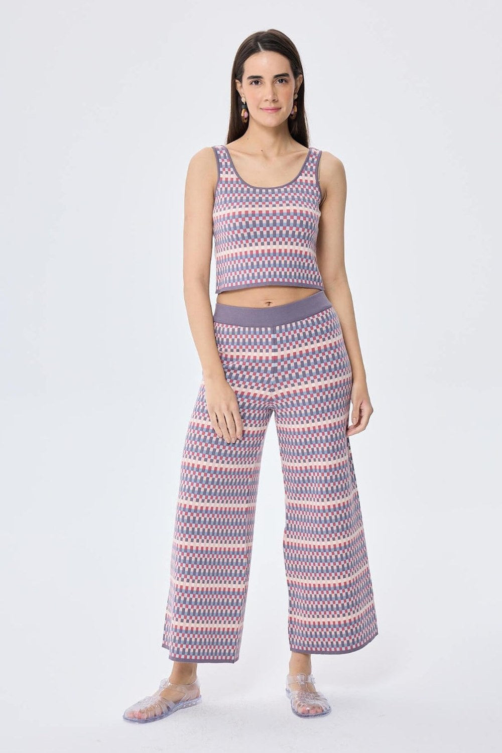Illusion Jakarlı Organik Pamuk Kadın Mevsimlik Triko Pantolon Multi / Lila - 3