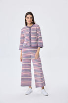 Illusion Jakarlı Organik Pamuk Kadın Mevsimlik Triko Pantolon Multi / Lila - 5