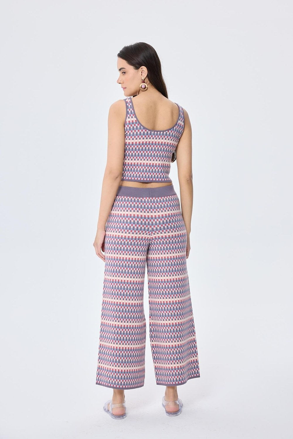 Illusion Jakarlı Organik Pamuk Kadın Mevsimlik Triko Pantolon Multi / Lila - 7