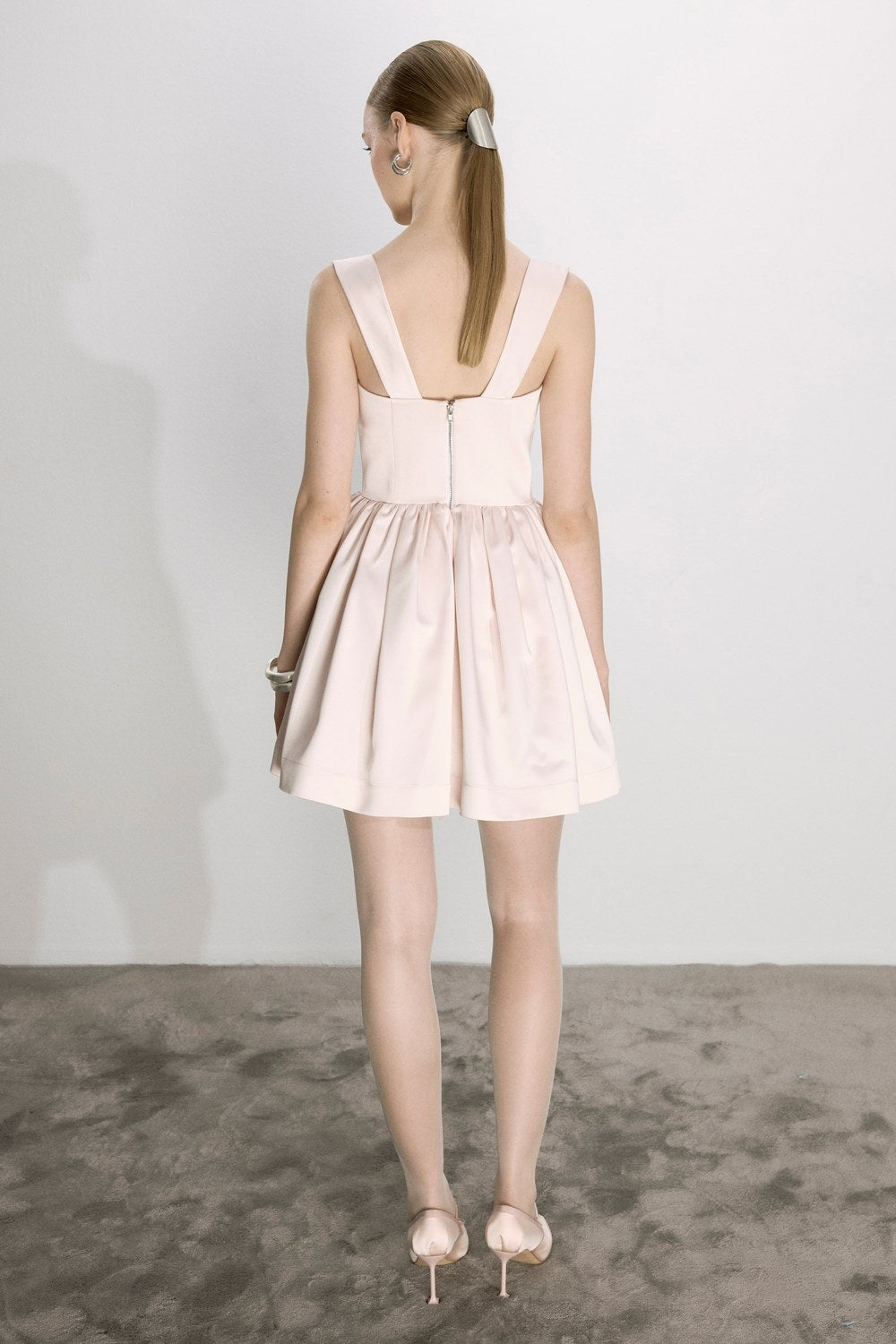 Leanne Saten Mini Elbise Toz Pembe - 5