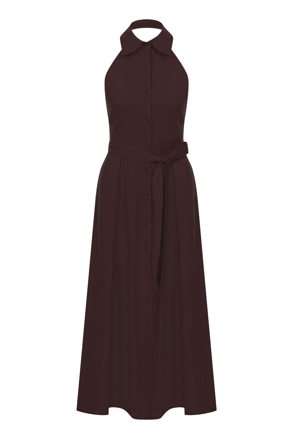 Carrie Midi Keten Elbise Burnt Siena - 1