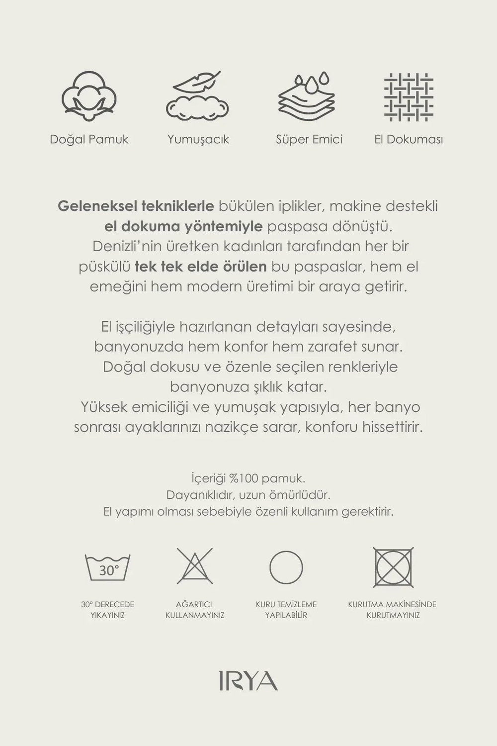Brook Tekli Banyo Paspası %100 Pamuk 70x110 Ekru - 2