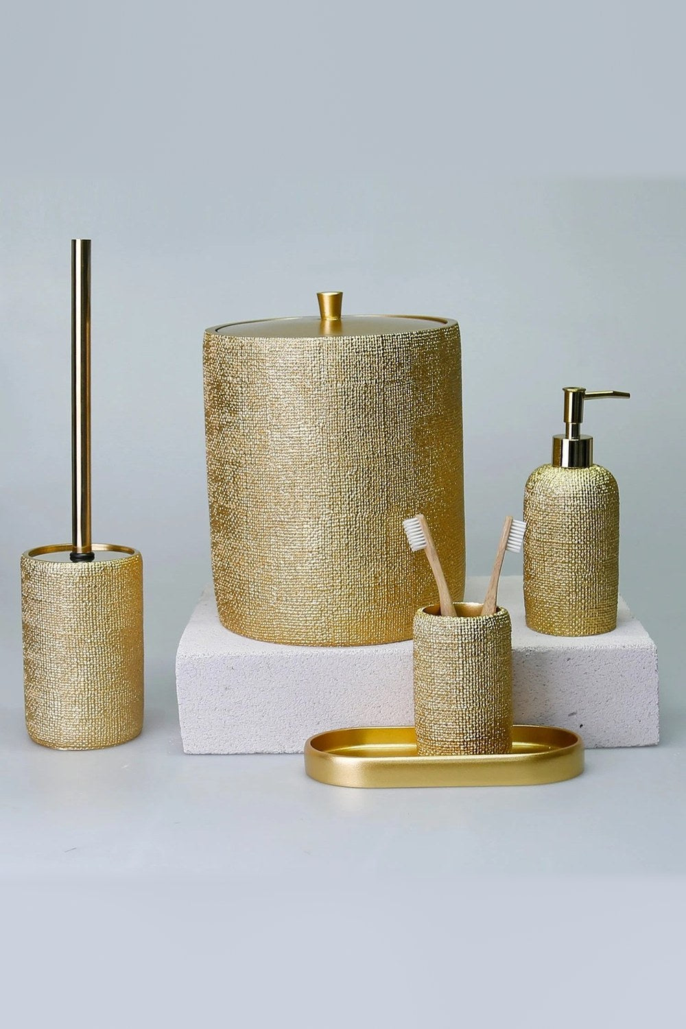 Natural Altın 5 Parça Polyester Banyo Seti - 0