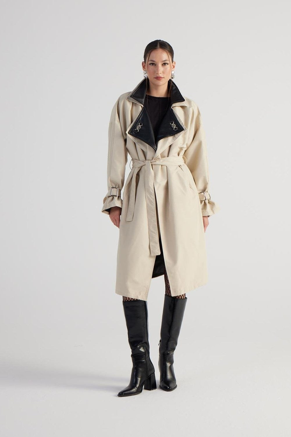 Maxi Boy Kemerli Cloak Trenchkot Bej - 3