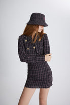Tüvit Kumaş Mini Tweed Etek Siyah - 1