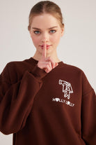 Oversize Kesim Unisex Baskılı Sweatshirt, Kahve - 3