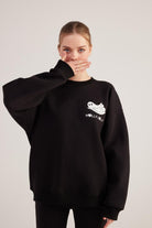 Oversize Kesim Unisex Baskılı Sweatshirt, Siyah - 3