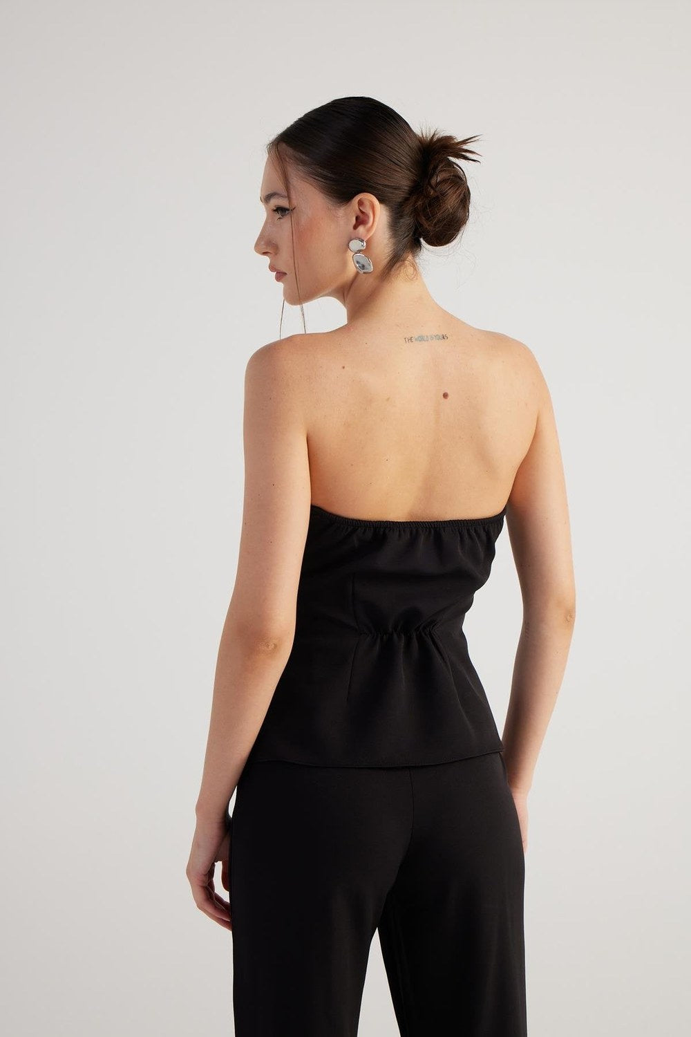 Düğme Detaylı Straplez Nia Bluz Siyah - 3