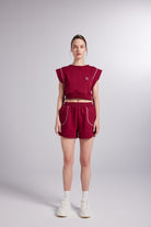 Crop Kesim Kontrast Dikişli Rhode Tshirt Bordo - 2