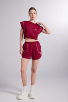 Crop Kesim Kontrast Dikişli Rhode Tshirt Bordo - 3
