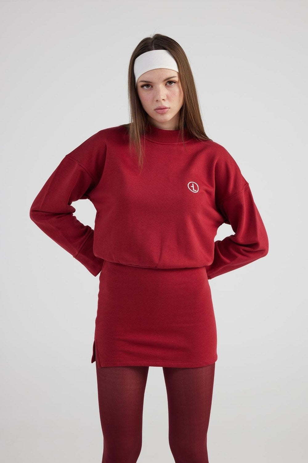Yırtmaçlı Dokuma Kumaş Mini Claire Elbise Bordo - 0
