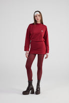 Yırtmaçlı Dokuma Kumaş Mini Claire Elbise Bordo - 2