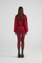 Yırtmaçlı Dokuma Kumaş Mini Claire Elbise Bordo - 4