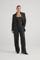 Oversize Kesim Simli Çizgili Eden Blazer Ceket Siyah - 3