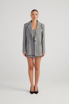 Oversize Kesim Simli Çizgili Eden Blazer Ceket Gri - 3