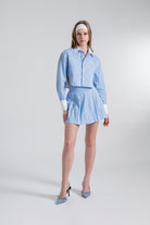 Çizgili Pilili Mini Harmony Poplin Etek Mavi - 3