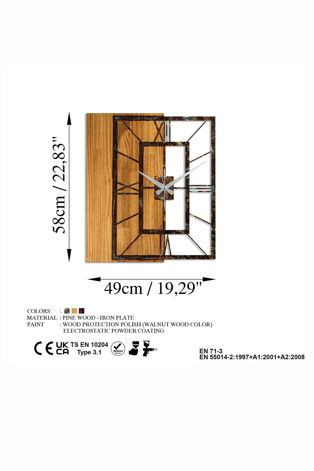 Mas-037-A Dekoratif Ahşap Metal Duvar Saati - 7